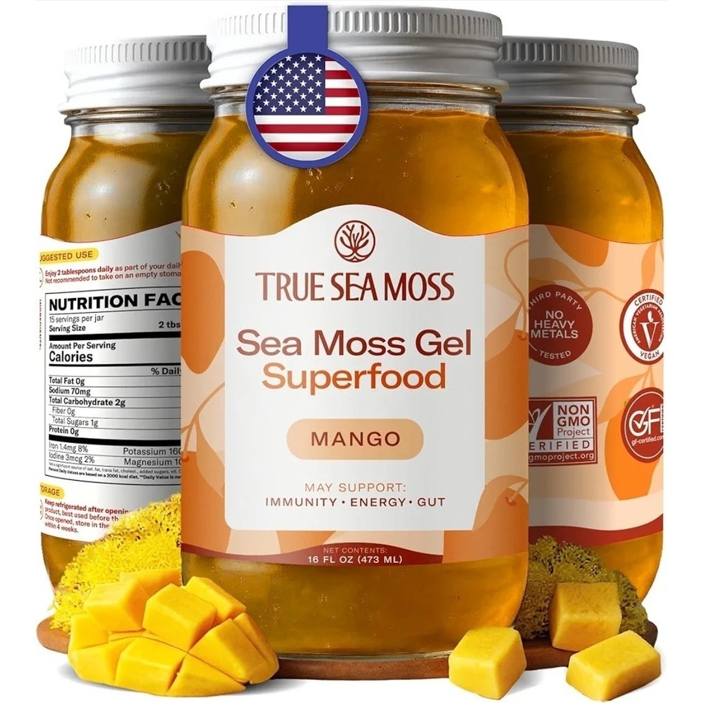 TrueSeaMoss Sea Moss Gel – Mango/Pineapple – Wildcrafted, Made in USA